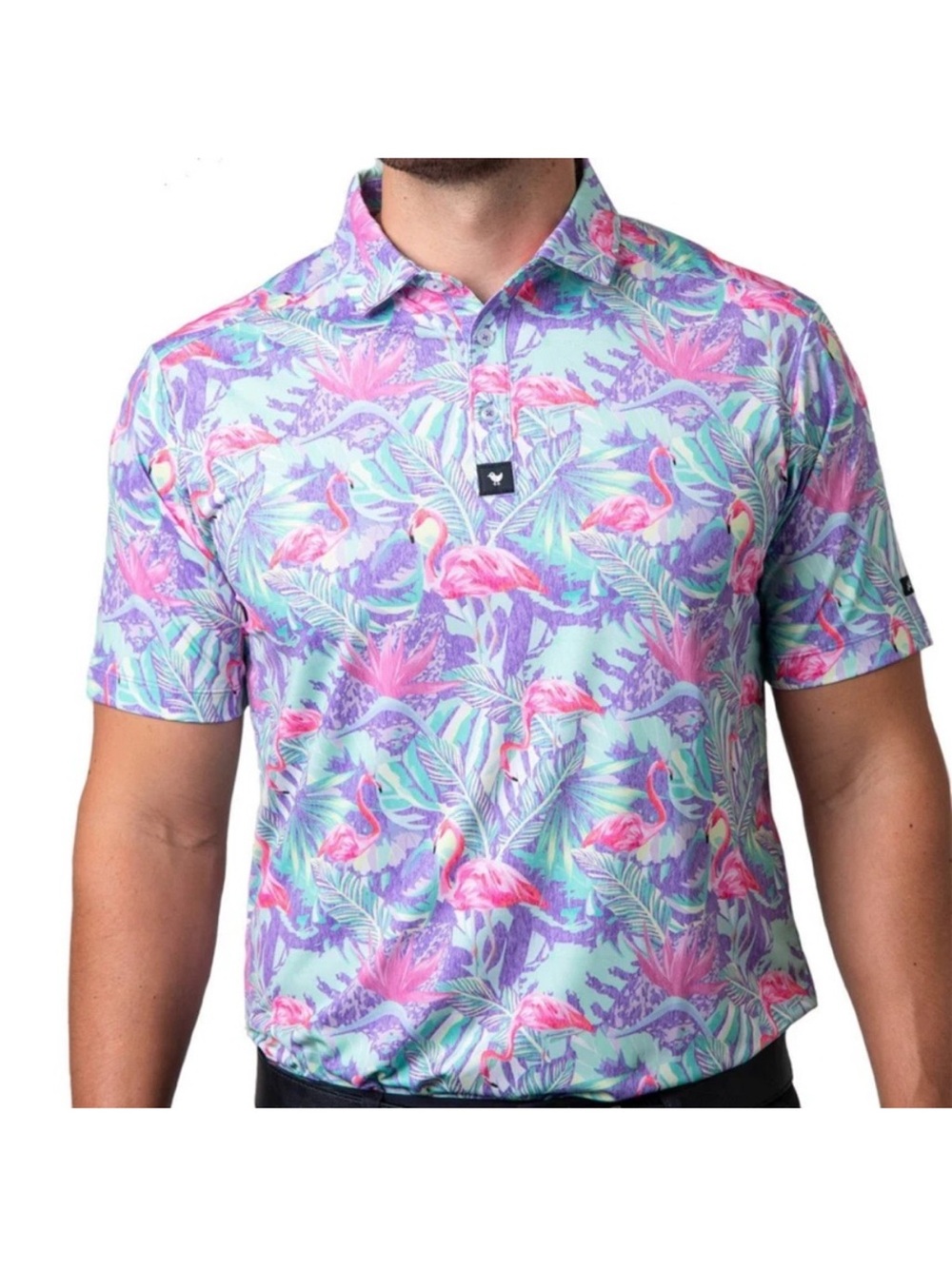 Bad Birdie Golf Polo, Men’s 3XL – Flamingo Tropical Print, excellent condition